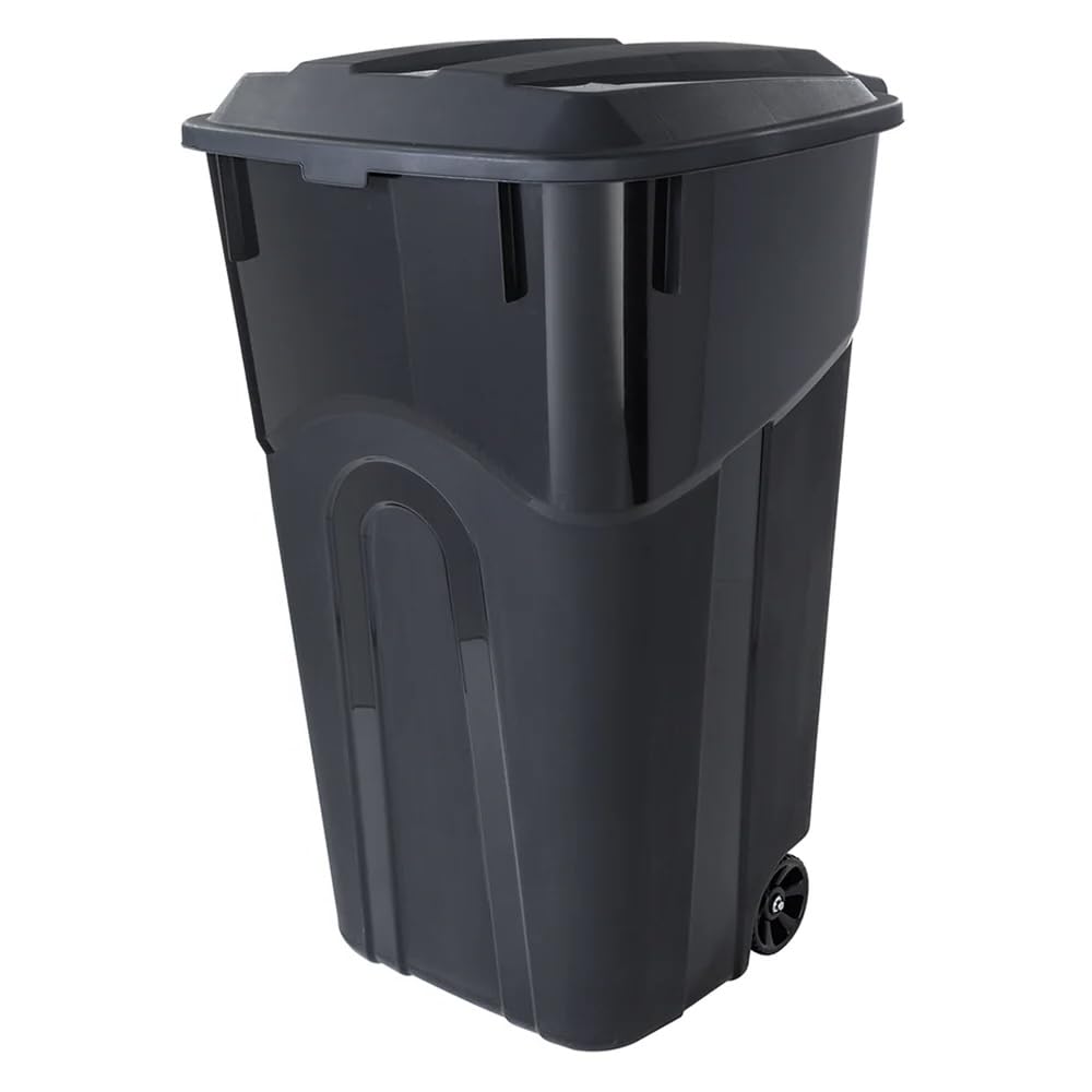 32 Gallon Wheeled Garbage Can. Attached Lid. Black : Home & Kitchen