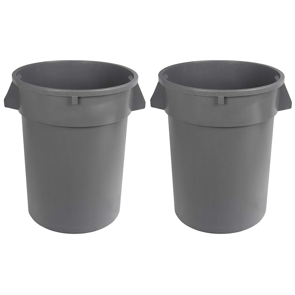 Heavy-Duty Sturdy Round Trash Can, 32-Gallon, Gray, 2-Pack