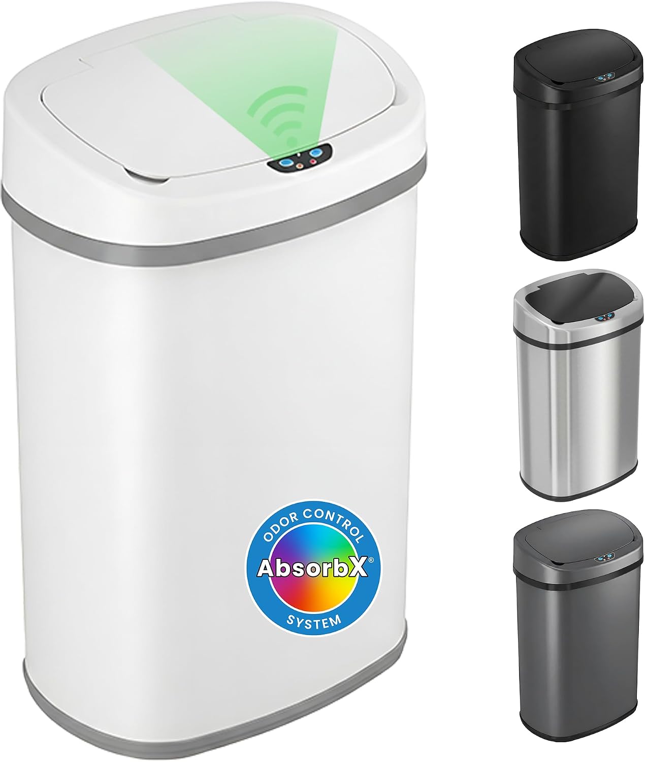 13-Gallon (Approx. 50L) Stainless Steel Motion-Sensor Kitchen Trash Can with Lid and AbsorbX Odor Filter