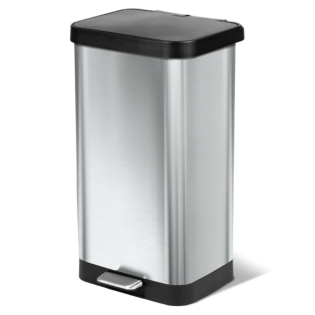 Pedal-operated trash can — features a soft-close lid and odor-blocking design.