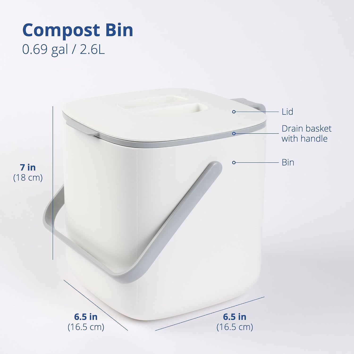 Kitchen Compost Bin [2.6L / 0.69 gal] – No filter required.