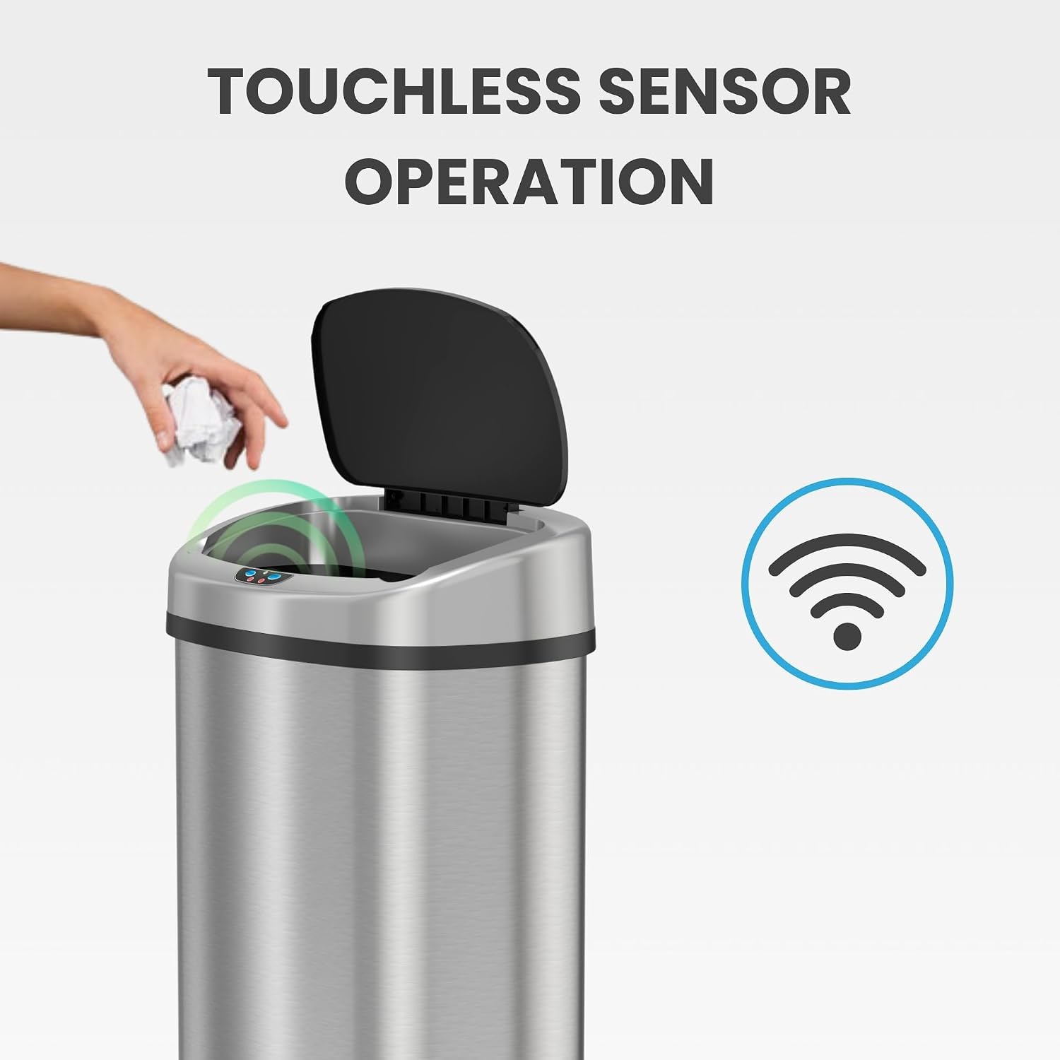 13-Gallon (Approx. 50L) Stainless Steel Motion-Sensor Kitchen Trash Can with Lid and AbsorbX Odor Filter