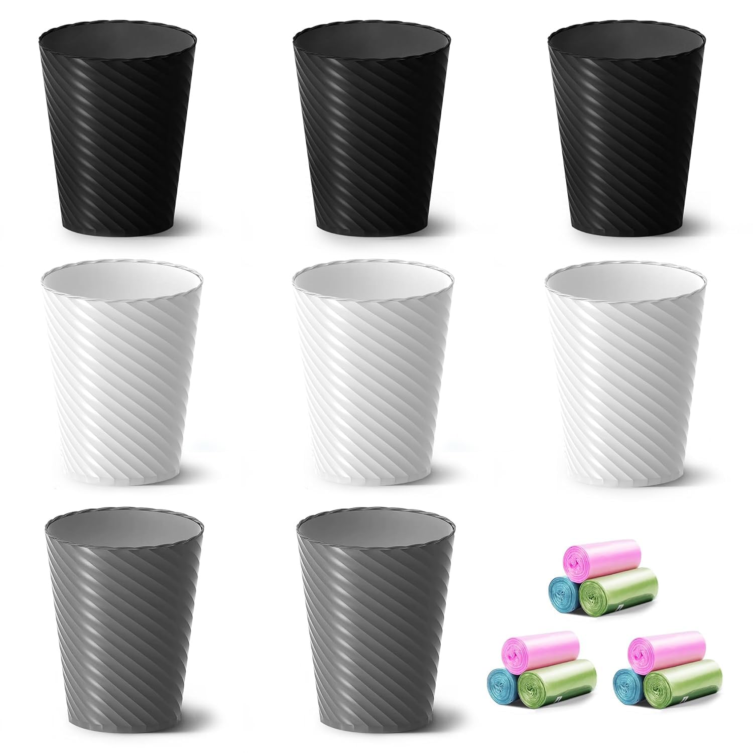 Bathroom Trash Cans (Pack of 3, 1.8 Gallons / approx. 6.8 Liters, Trash Bags Included)