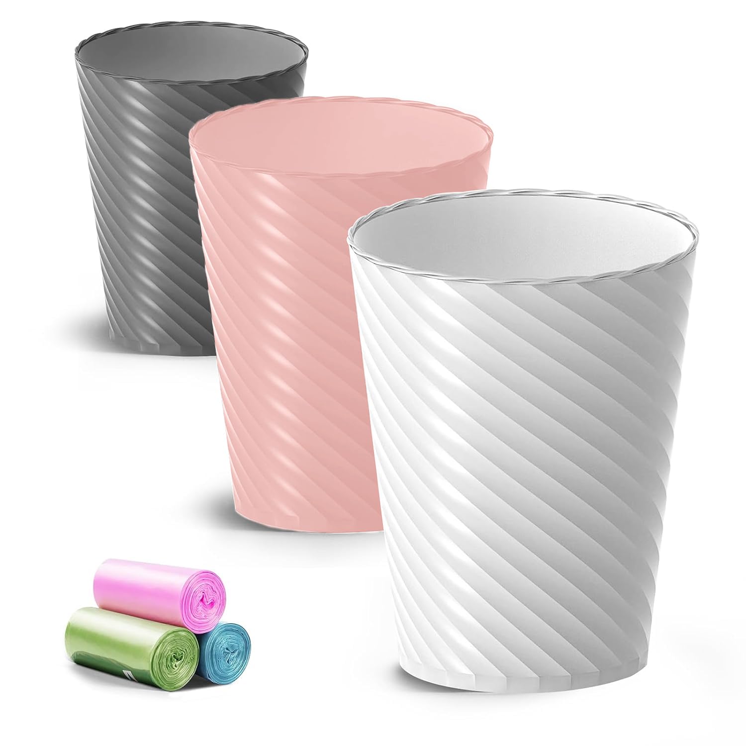 Bathroom Trash Cans (Pack of 3, 1.8 Gallons / approx. 6.8 Liters, Trash Bags Included)