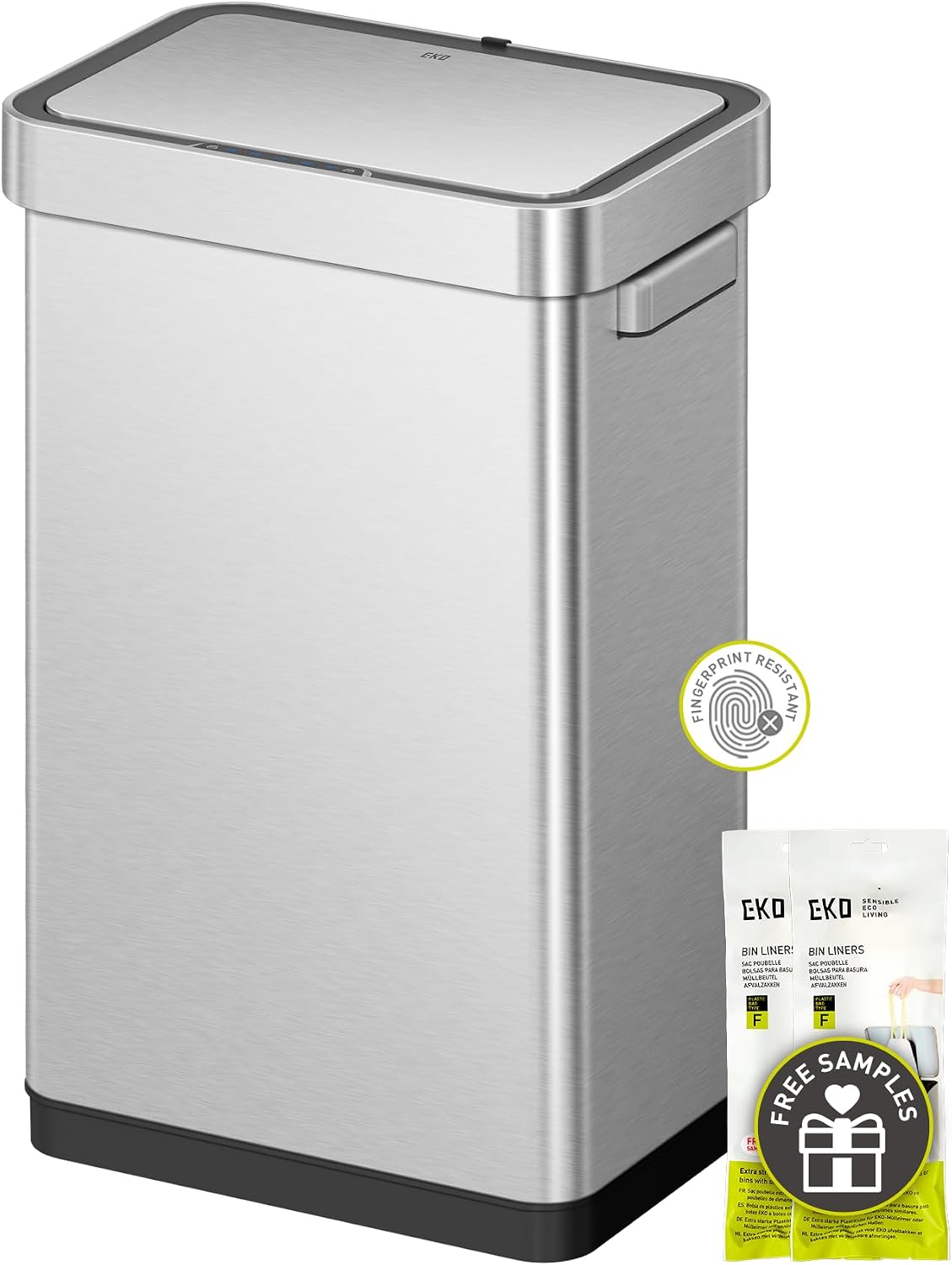 50L/13.2-Gallon Rectangular Touchless Sensor Trash Can (Brushed Stainless Steel Finish)