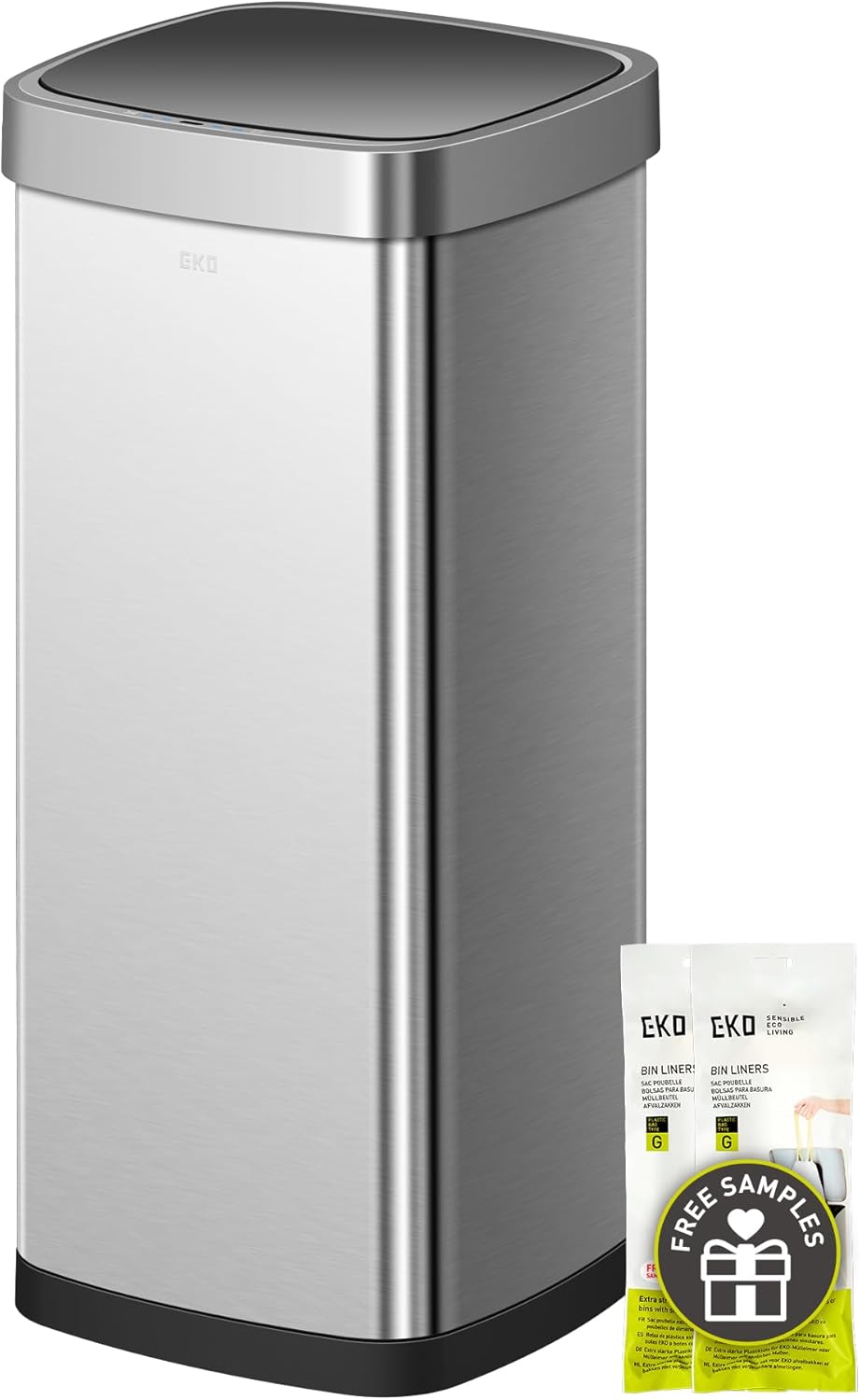 50L/13.2-Gallon Rectangular Touchless Sensor Trash Can (Brushed Stainless Steel Finish)
