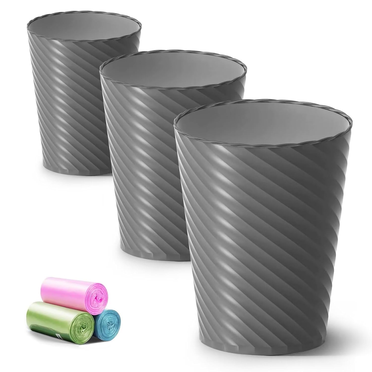Bathroom Trash Cans (Pack of 3, 1.8 Gallons / approx. 6.8 Liters, Trash Bags Included)