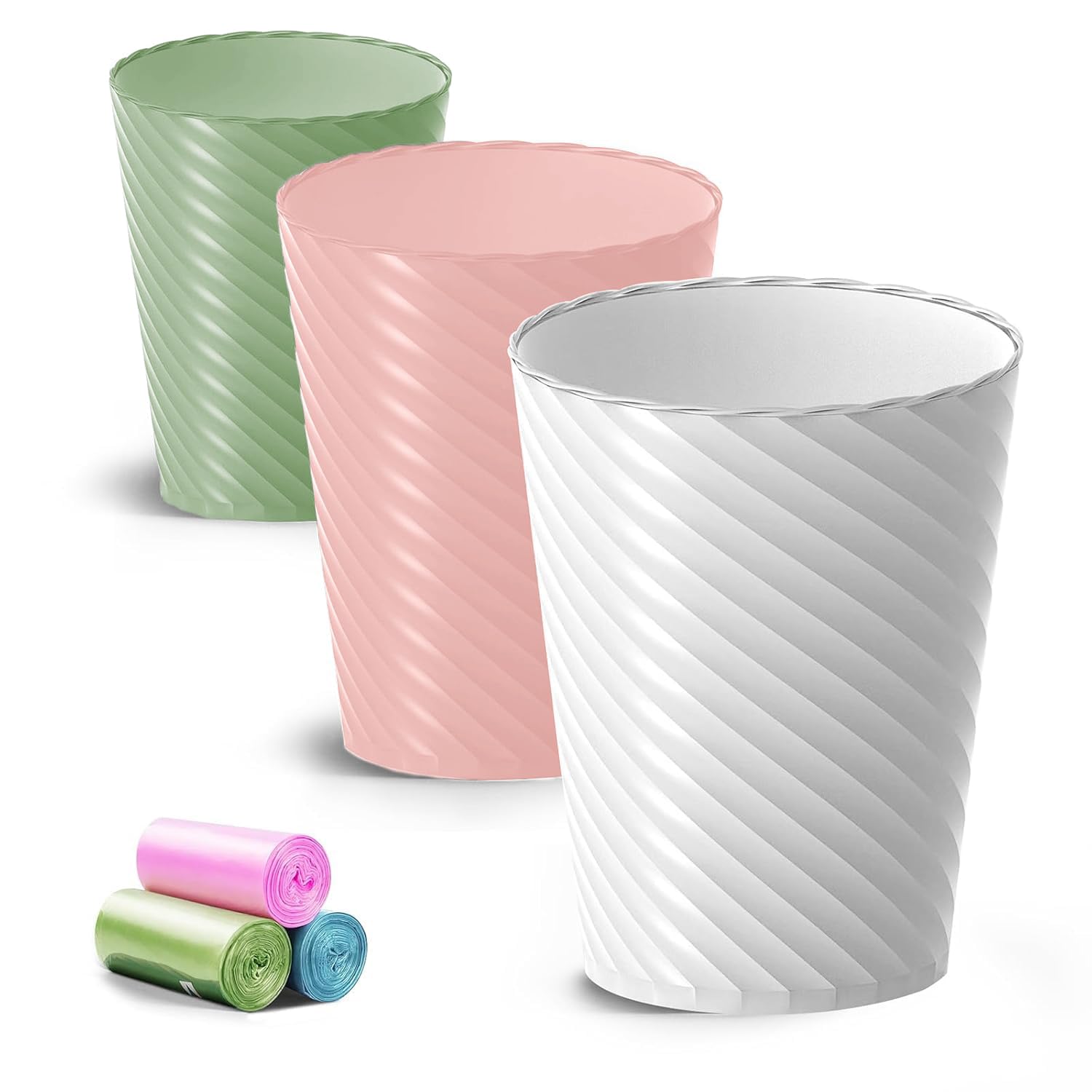 Bathroom Trash Cans (Pack of 3, 1.8 Gallons / approx. 6.8 Liters, Trash Bags Included)