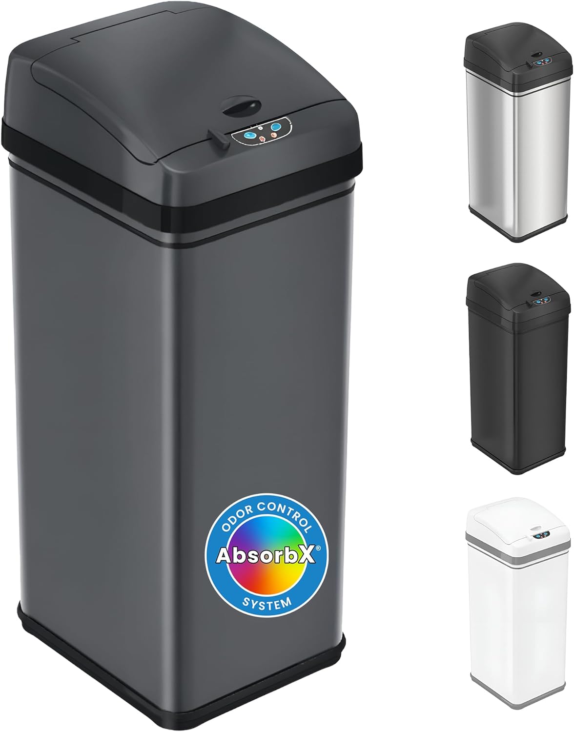 13-Gallon (Approx. 50L) Stainless Steel Motion-Sensor Kitchen Trash Can with Lid and AbsorbX Odor Filter