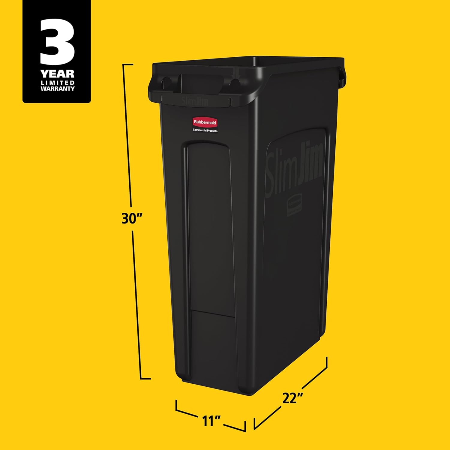 Rectangular Plastic Trash Can (with Ventilation Channels), 23-Gallon, Black
