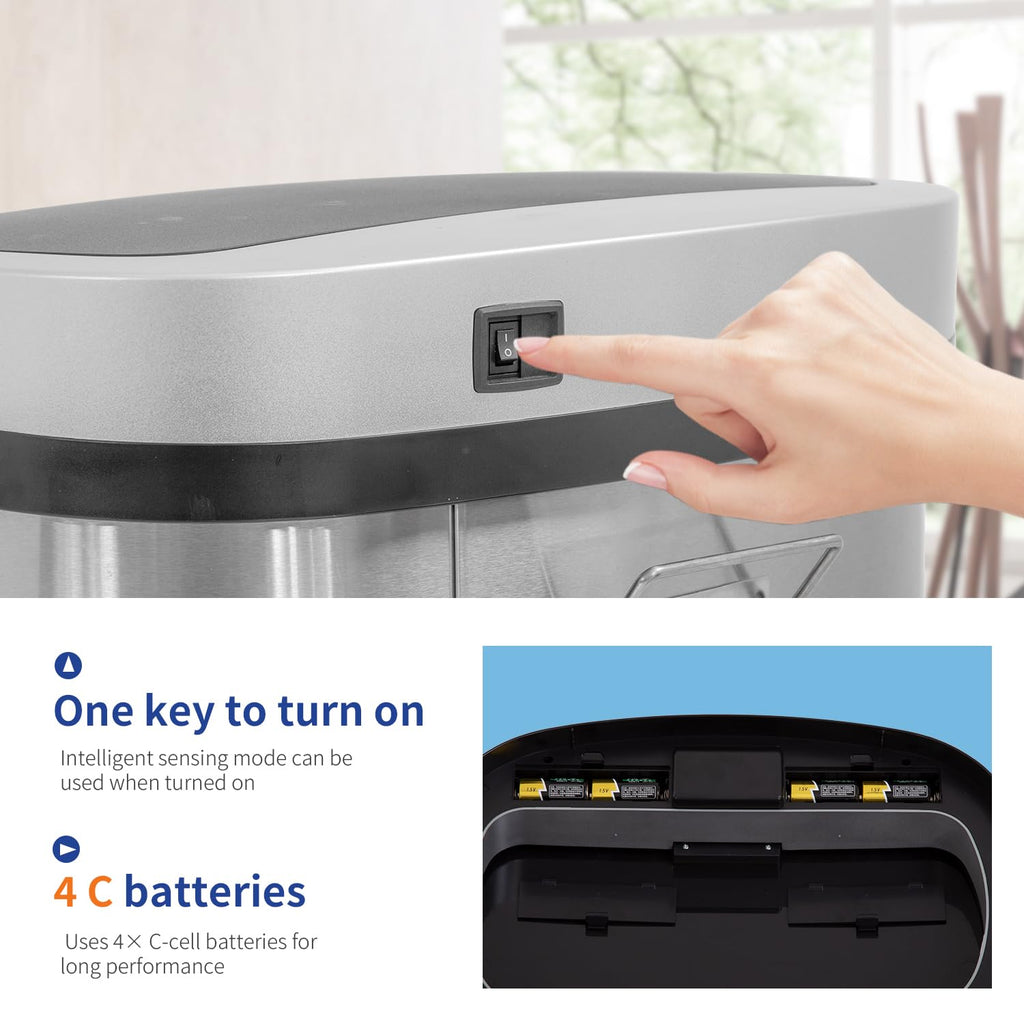 13-Gallon Trash Can with Lid | Automatic Touchless Sensor Trash Can | Odor-Blocking Design | Easy to Clean | Stainless Steel