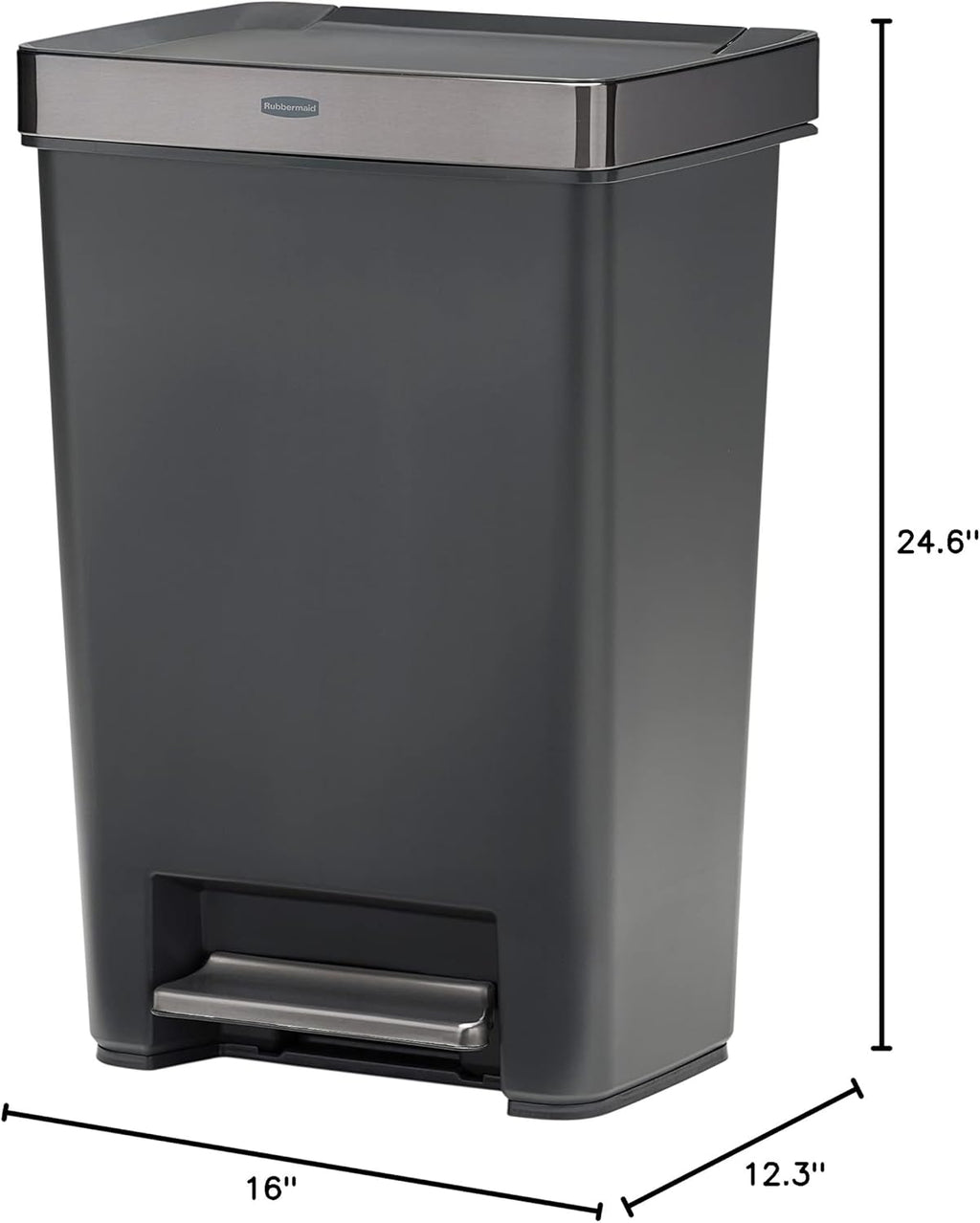 Home/Kitchen Step Trash Can with Stainless Steel Rim, 12.4-Gallon Capacity, Charcoal Gray