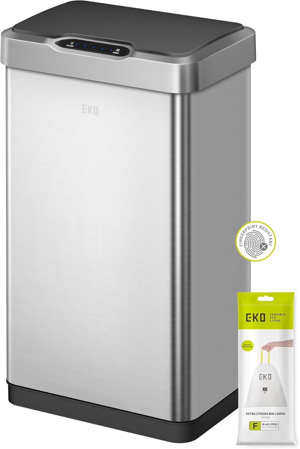 50L/13.2-Gallon Rectangular Touchless Sensor Trash Can (Brushed Stainless Steel Finish)