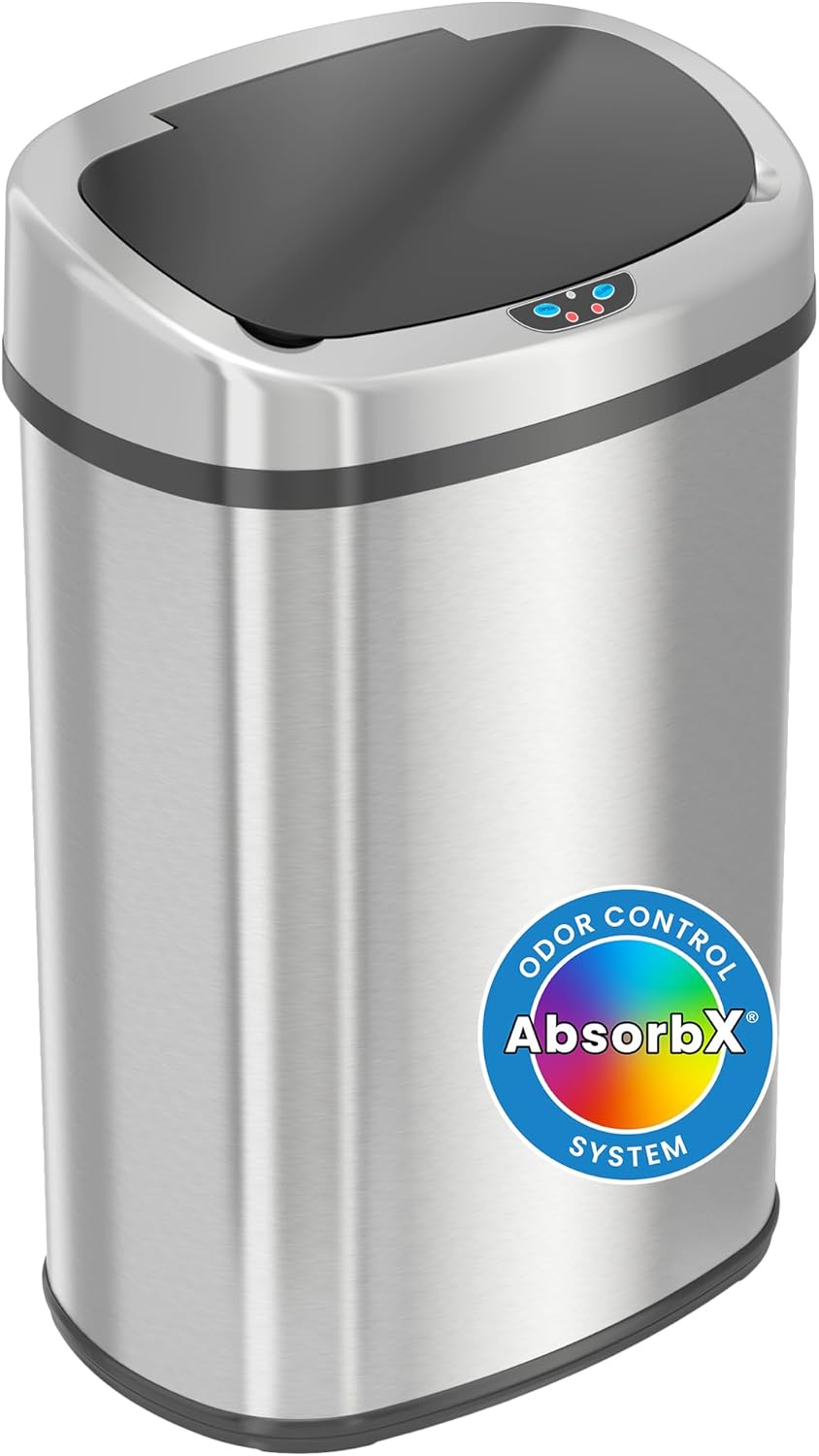 13-Gallon (Approx. 50L) Stainless Steel Motion-Sensor Kitchen Trash Can with Lid and AbsorbX Odor Filter