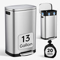 Kitchen Trash Can with Soft-Close Lid — 13-Gallon/50-Liter Stainless Steel Step-On Trash Can.