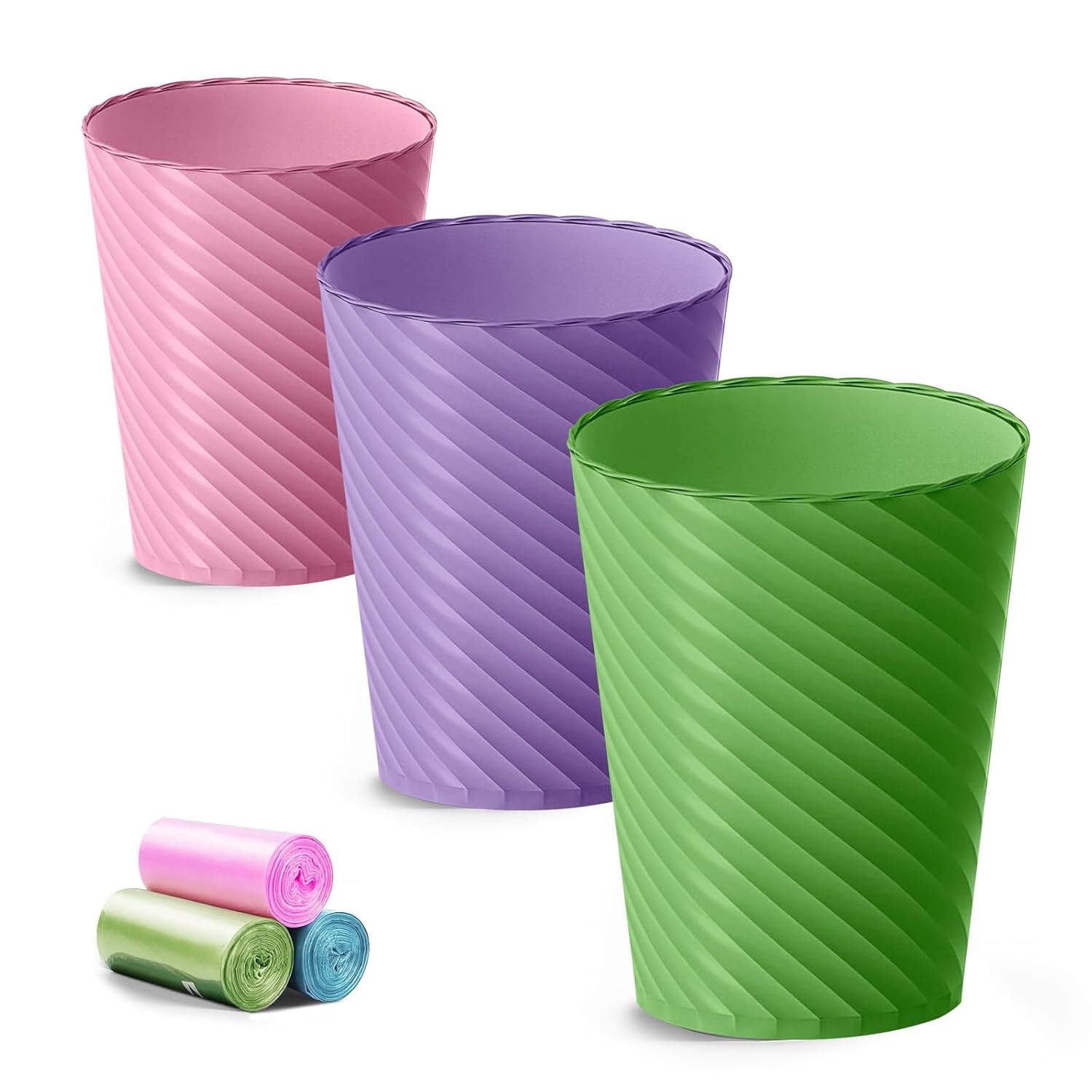 Bathroom Trash Cans (Pack of 3, 1.8 Gallons / approx. 6.8 Liters, Trash Bags Included)