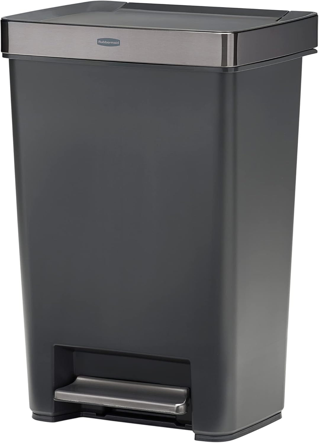 Home/Kitchen Step Trash Can with Stainless Steel Rim, 12.4-Gallon Capacity, Charcoal Gray