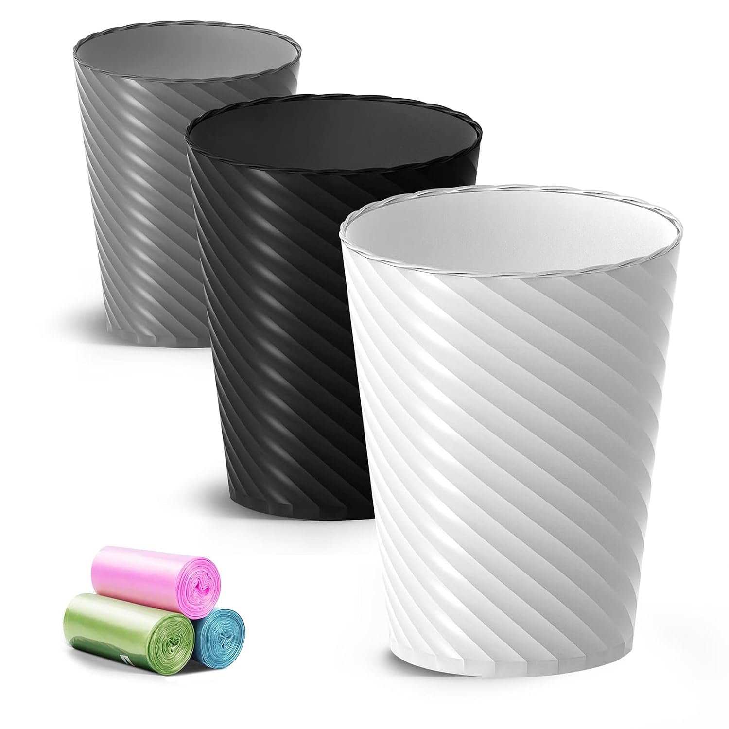 Bathroom Trash Cans (Pack of 3, 1.8 Gallons / approx. 6.8 Liters, Trash Bags Included)
