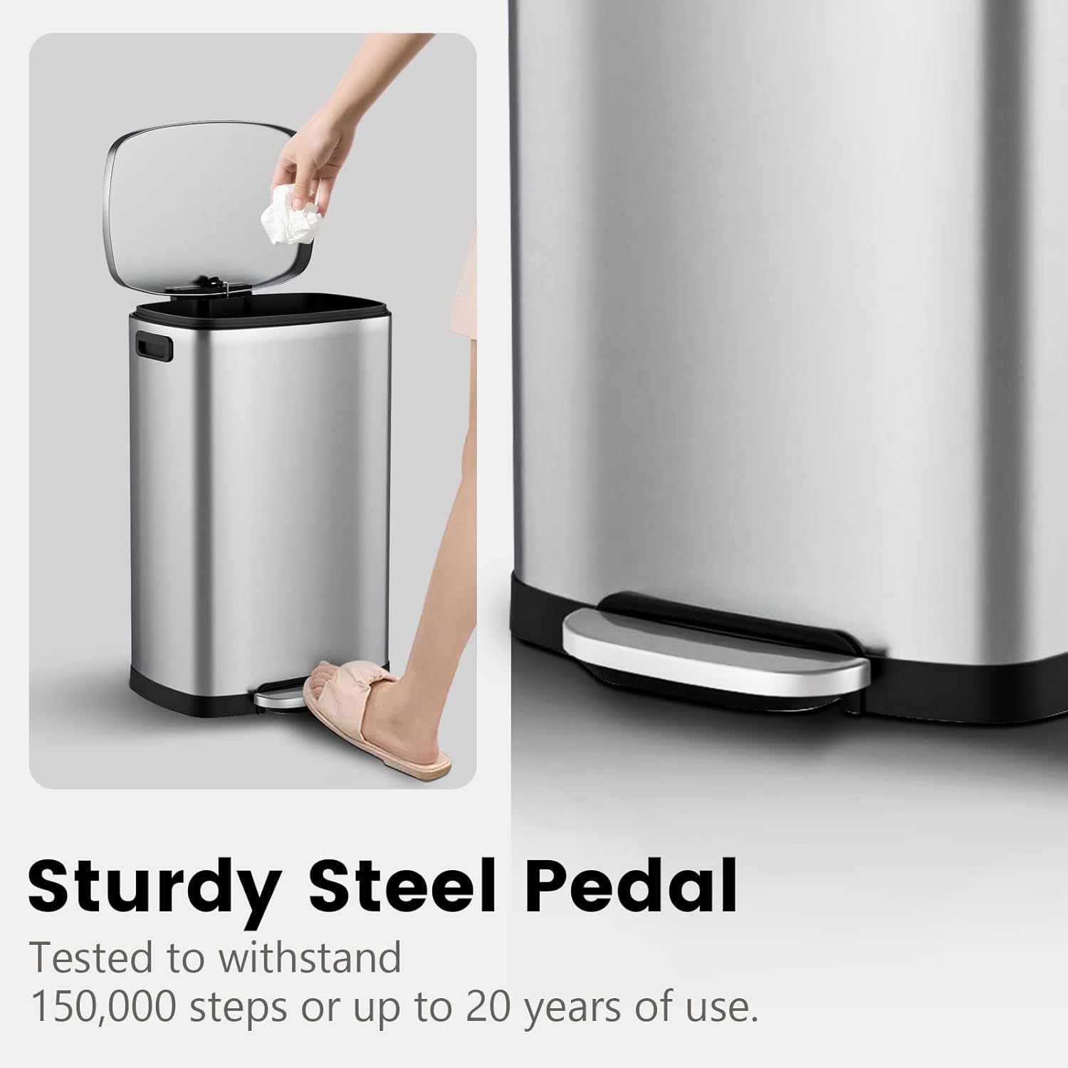 Kitchen Trash Can with Soft-Close Lid — 13-Gallon/50-Liter Stainless Steel Step-On Trash Can.