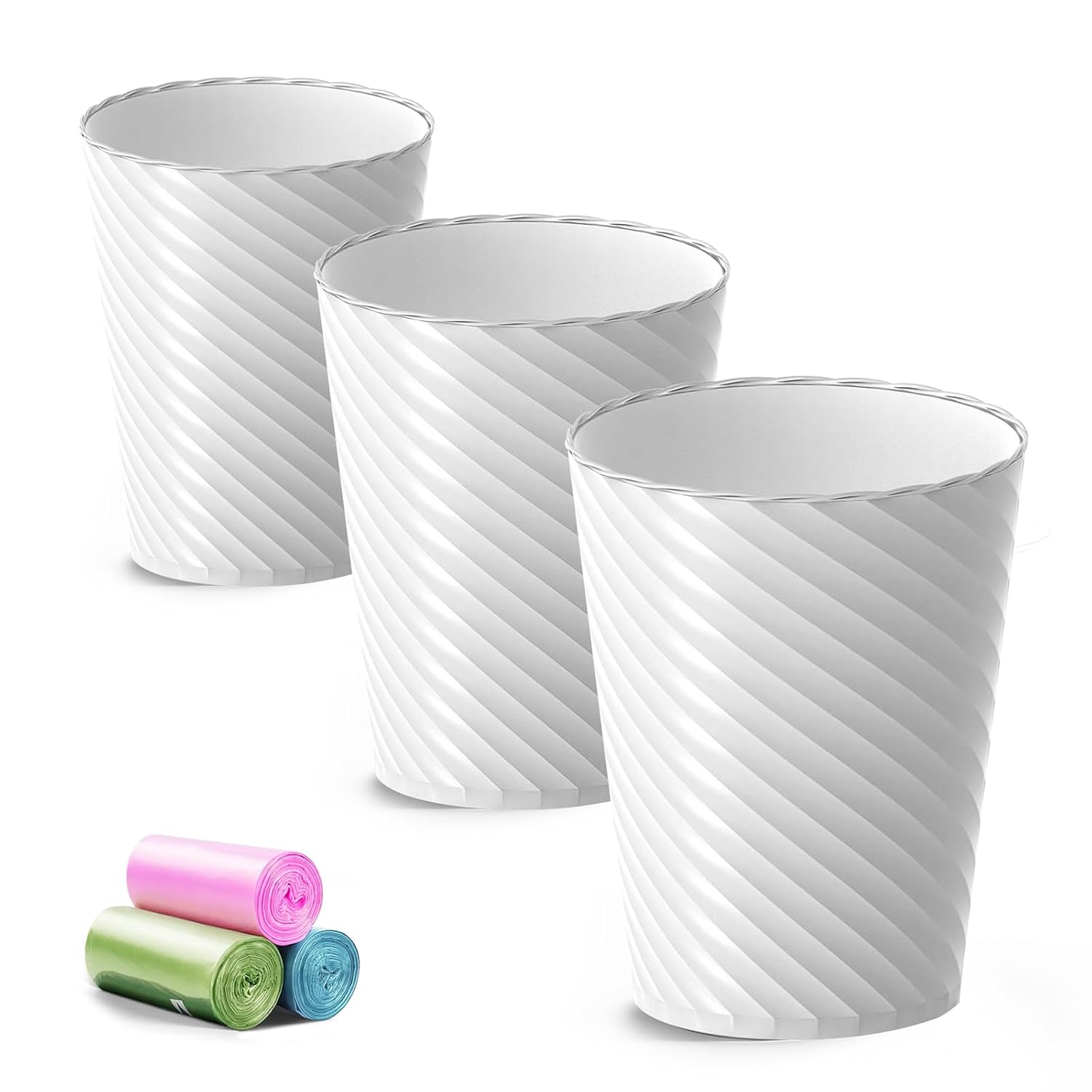 Bathroom Trash Cans (Pack of 3, 1.8 Gallons / approx. 6.8 Liters, Trash Bags Included)