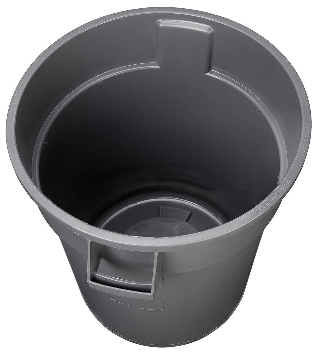 Heavy-Duty Sturdy Round Trash Can, 32-Gallon, Gray, 2-Pack