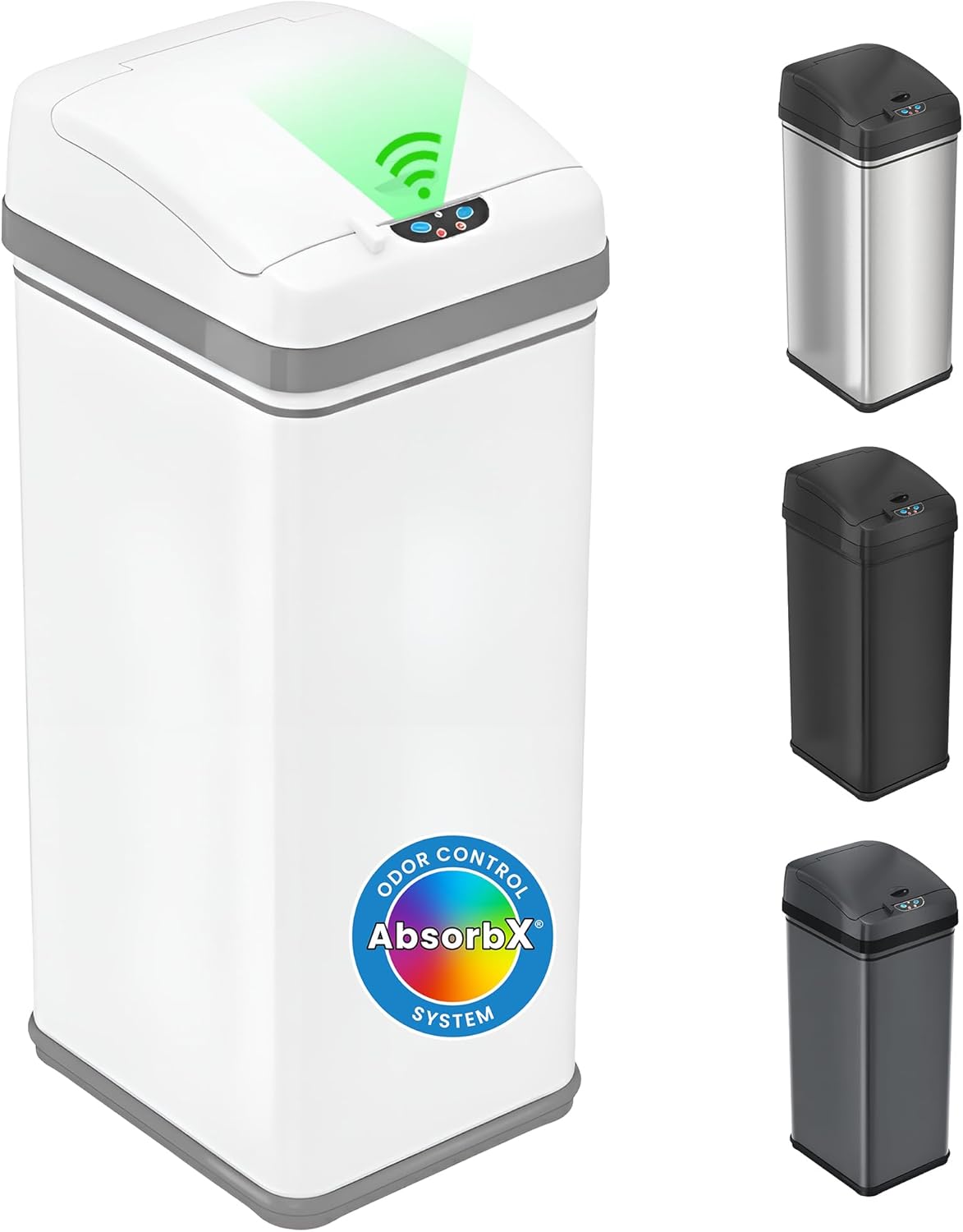 13-Gallon (Approx. 50L) Stainless Steel Motion-Sensor Kitchen Trash Can with Lid and AbsorbX Odor Filter