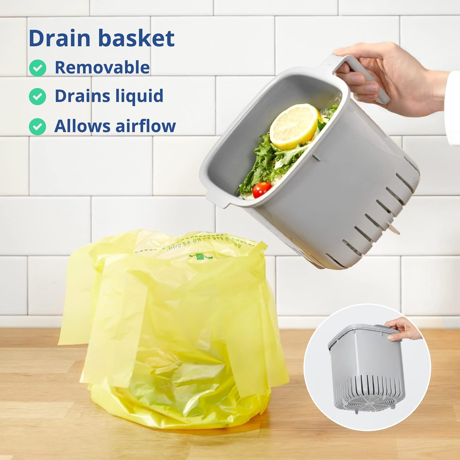 Kitchen Compost Bin [2.6L / 0.69 gal] – No filter required.