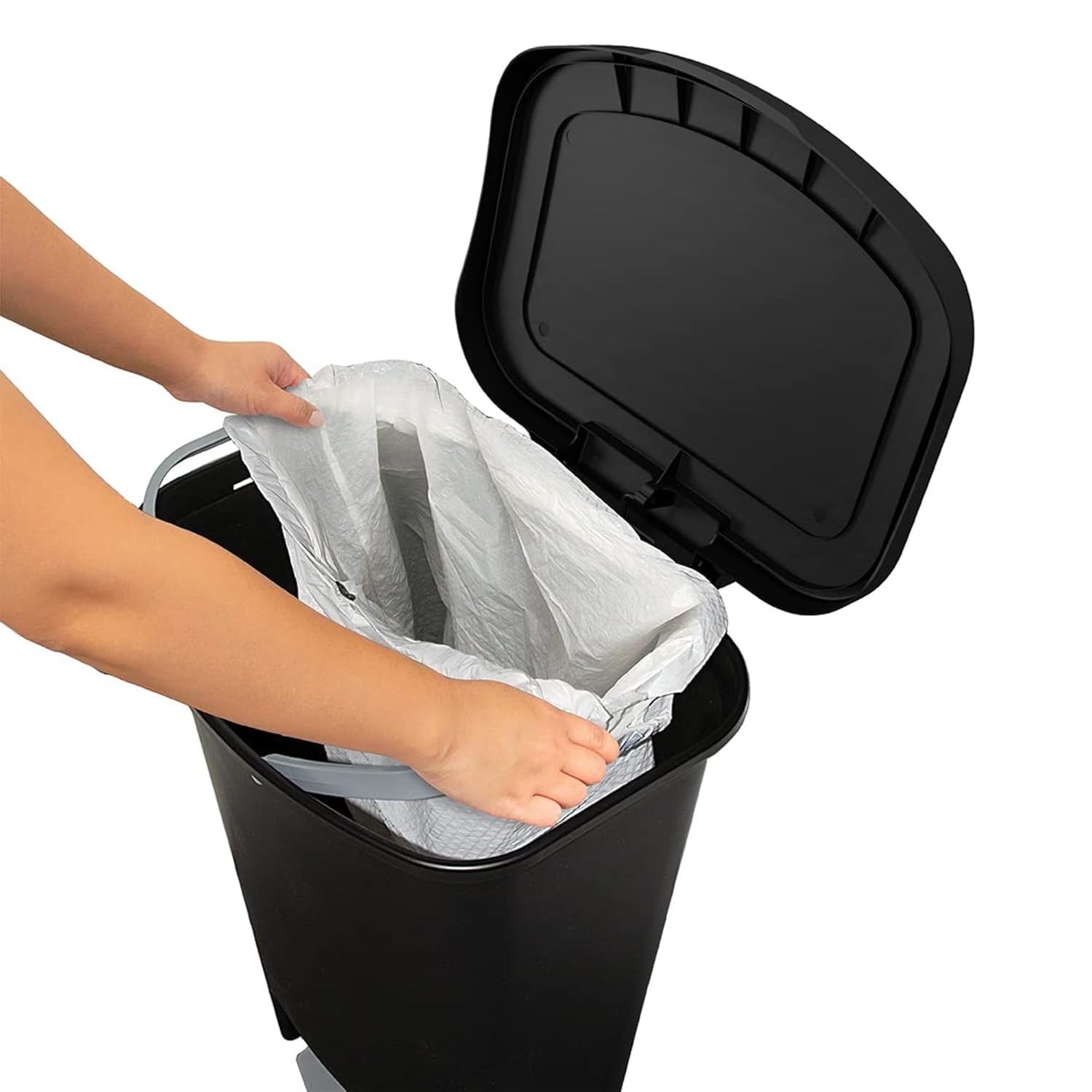 Kitchen Trash Can with Lid (includes foot pedal and trash bag retaining ring, 13-gallon, black)
