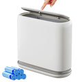 Small Bathroom Trash Can with Lid — 2.3-Gallon Slim Design, Featuring a Hidden Inner Bucket and Secure Bag-Tuck Mechanism, Push-Button Lid, White