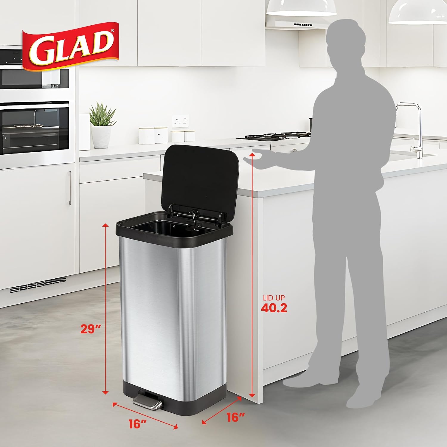 Pedal-operated trash can — features a soft-close lid and odor-blocking design.