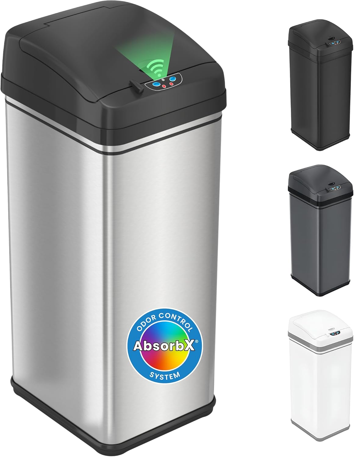 13-Gallon (Approx. 50L) Stainless Steel Motion-Sensor Kitchen Trash Can with Lid and AbsorbX Odor Filter