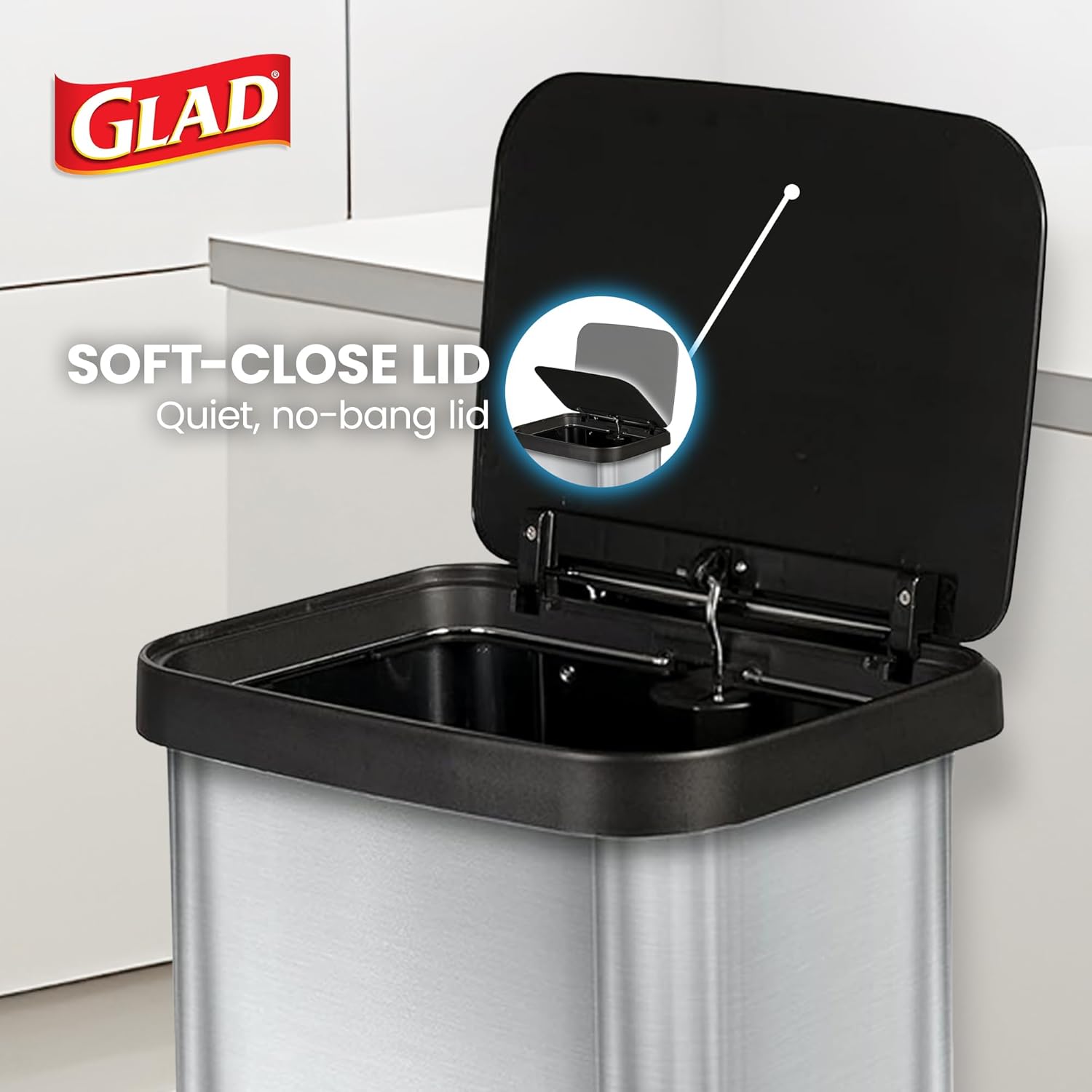 Pedal-operated trash can — features a soft-close lid and odor-blocking design.