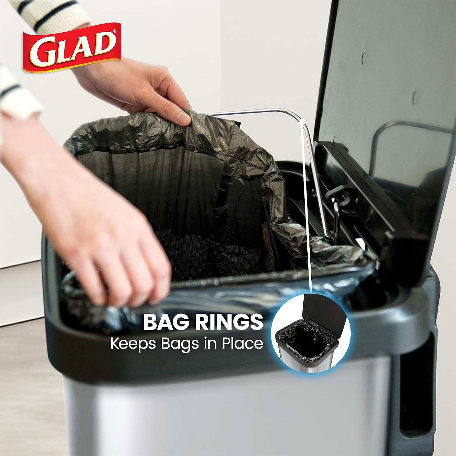 Pedal-operated trash can — features a soft-close lid and odor-blocking design.