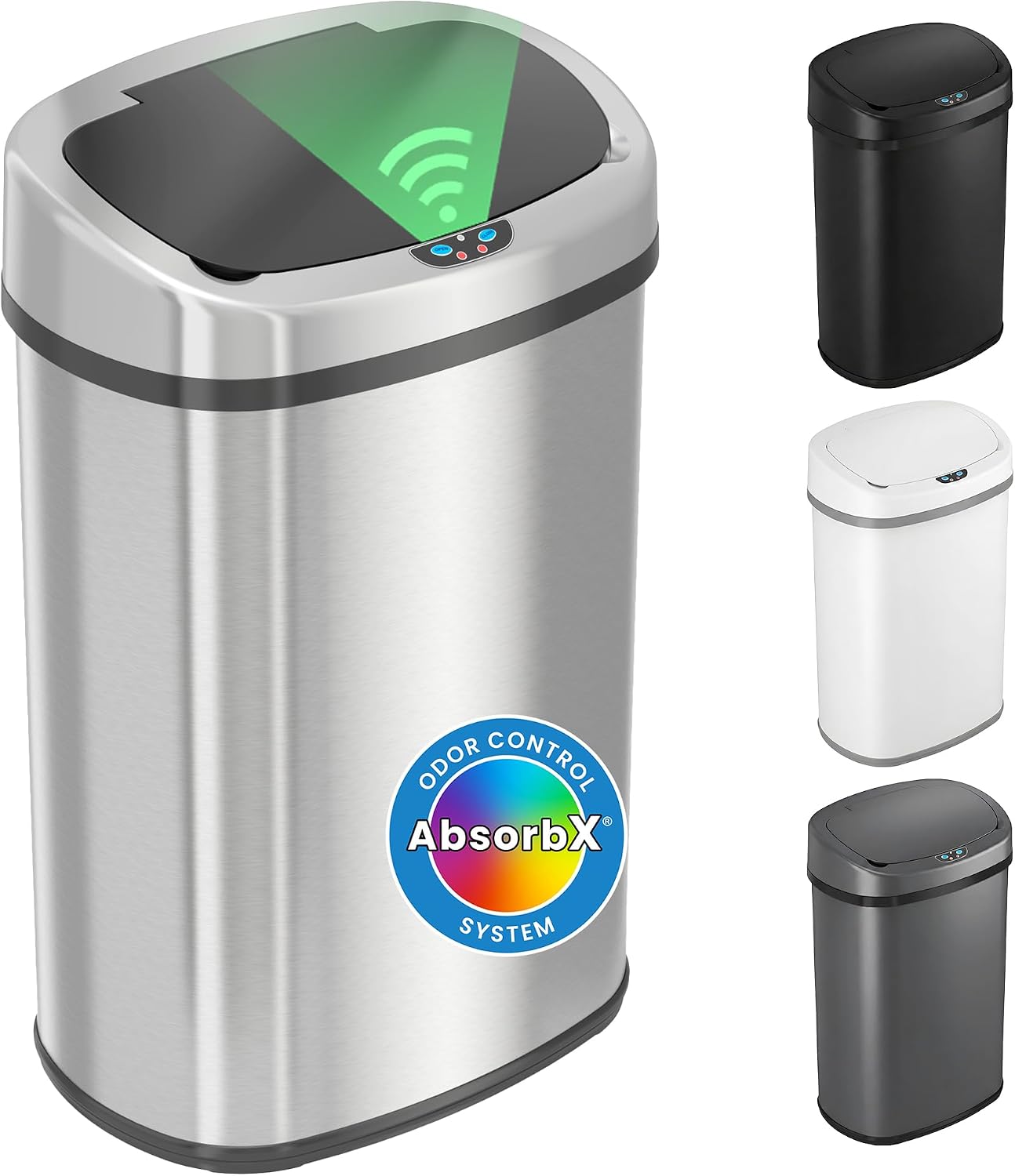 13-Gallon (Approx. 50L) Stainless Steel Motion-Sensor Kitchen Trash Can with Lid and AbsorbX Odor Filter