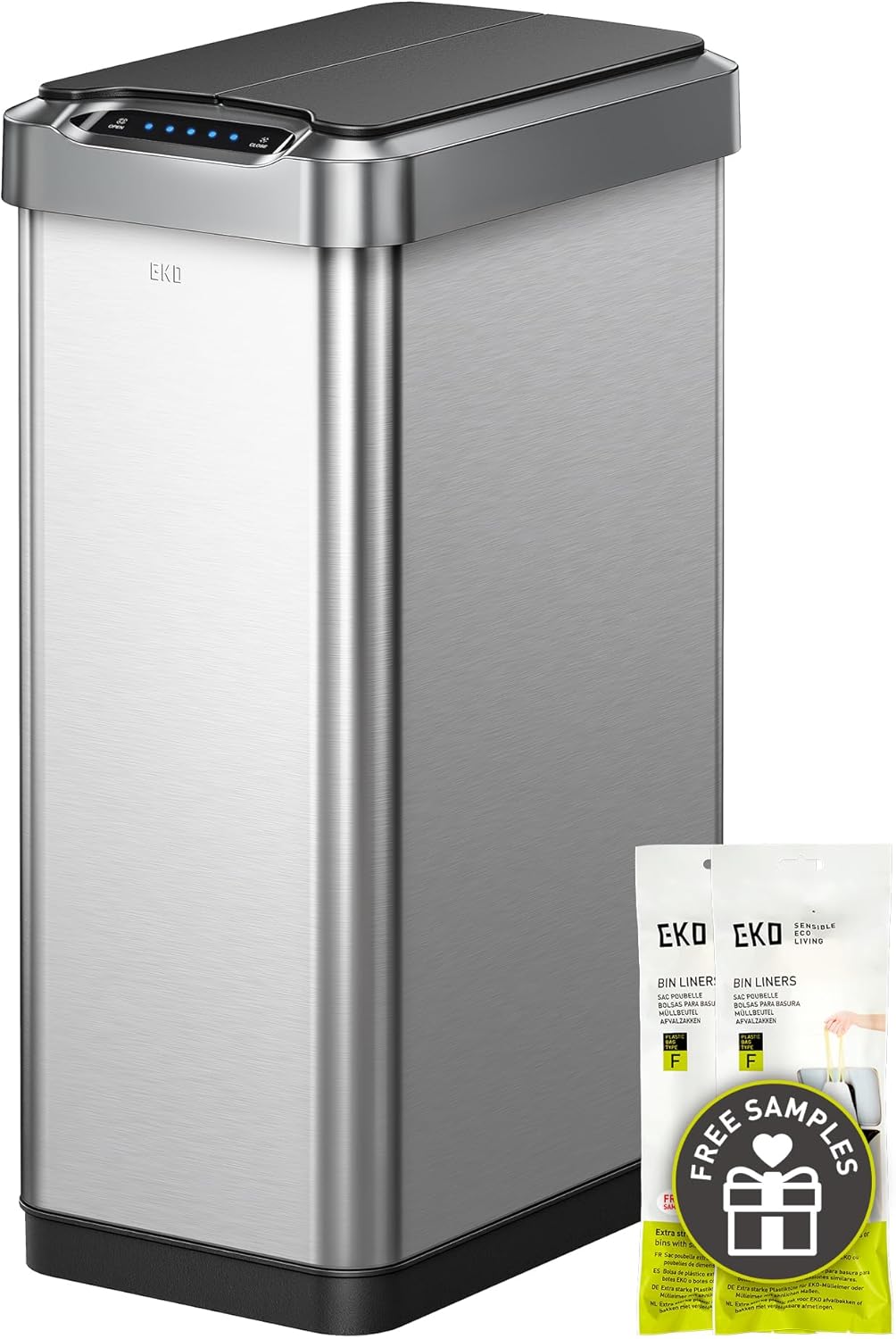 50L/13.2-Gallon Rectangular Touchless Sensor Trash Can (Brushed Stainless Steel Finish)