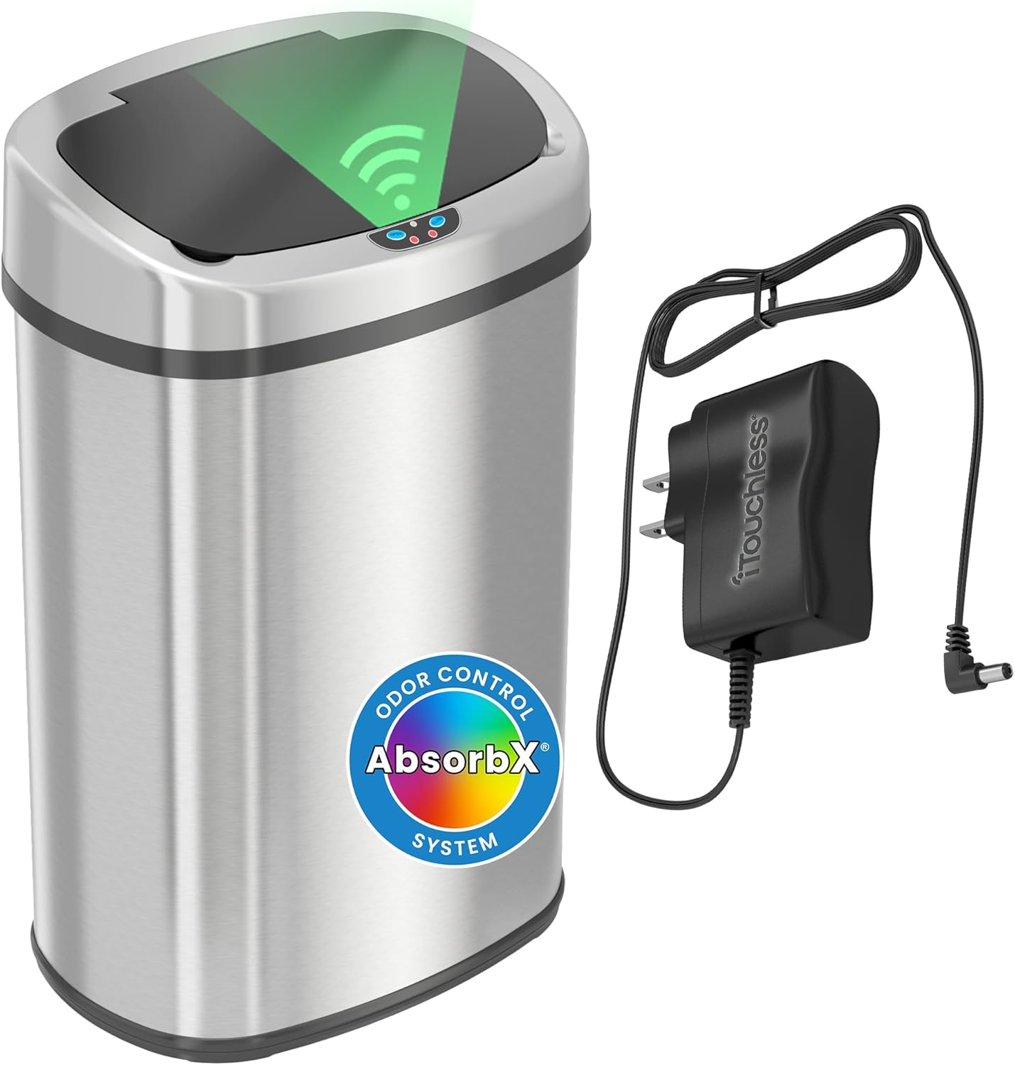 13-Gallon (Approx. 50L) Stainless Steel Motion-Sensor Kitchen Trash Can with Lid and AbsorbX Odor Filter