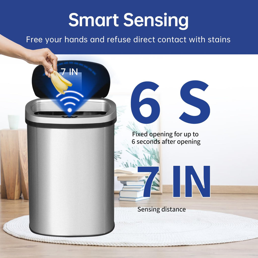 13-Gallon Trash Can with Lid | Automatic Touchless Sensor Trash Can | Odor-Blocking Design | Easy to Clean | Stainless Steel