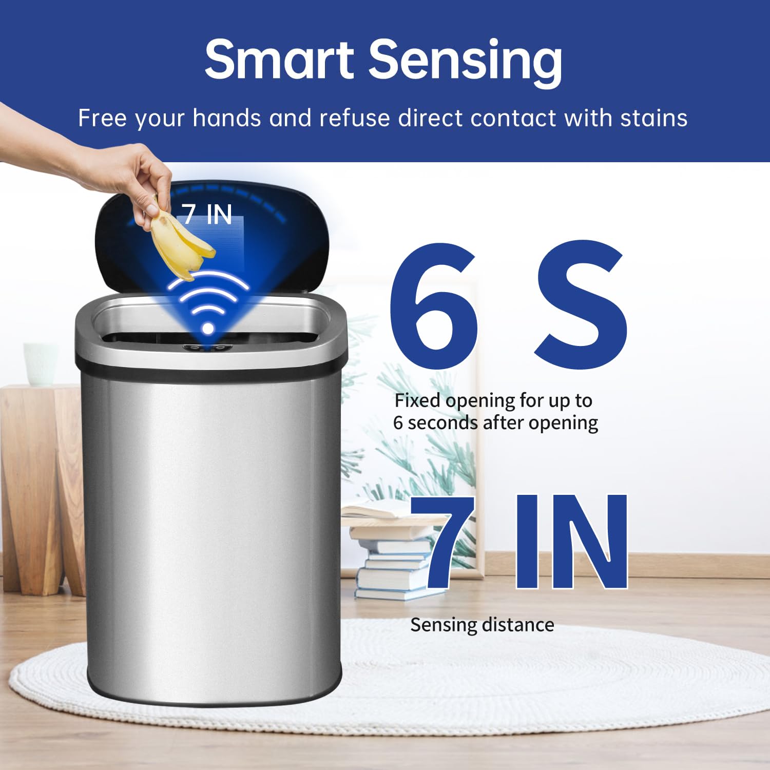 13-Gallon Trash Can with Lid | Automatic Touchless Sensor Trash Can | Odor-Blocking Design | Easy to Clean | Stainless Steel