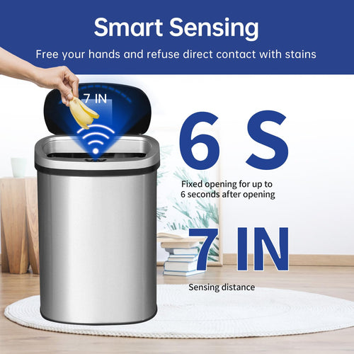 13-Gallon Trash Can with Lid | Automatic Touchless Sensor Trash Can | Odor-Blocking Design | Easy to Clean | Stainless Steel