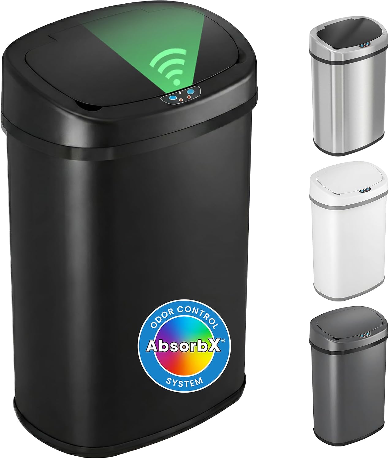 13-Gallon (Approx. 50L) Stainless Steel Motion-Sensor Kitchen Trash Can with Lid and AbsorbX Odor Filter