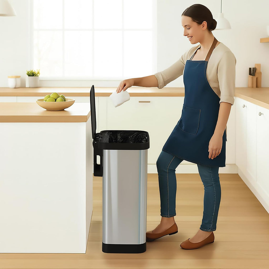 Pedal-operated trash can — features a soft-close lid and odor-blocking design.