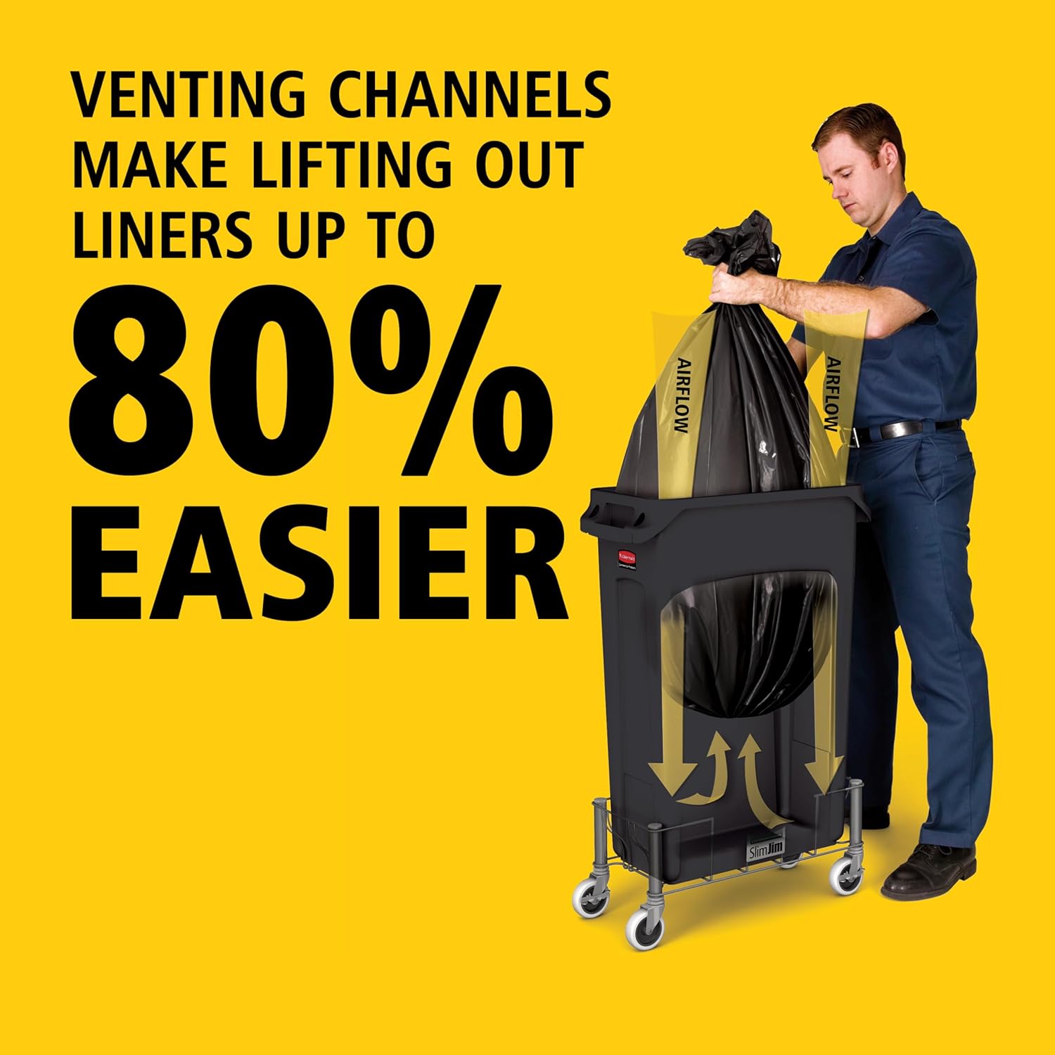 Rectangular Plastic Trash Can (with Ventilation Channels), 23-Gallon, Black
