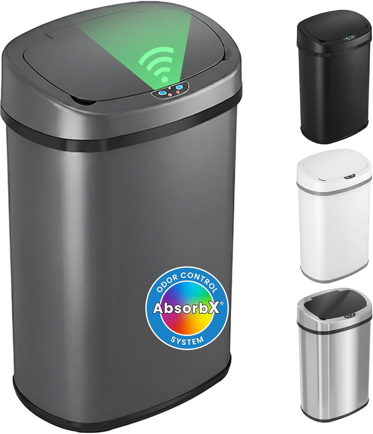 13-Gallon (Approx. 50L) Stainless Steel Motion-Sensor Kitchen Trash Can with Lid and AbsorbX Odor Filter