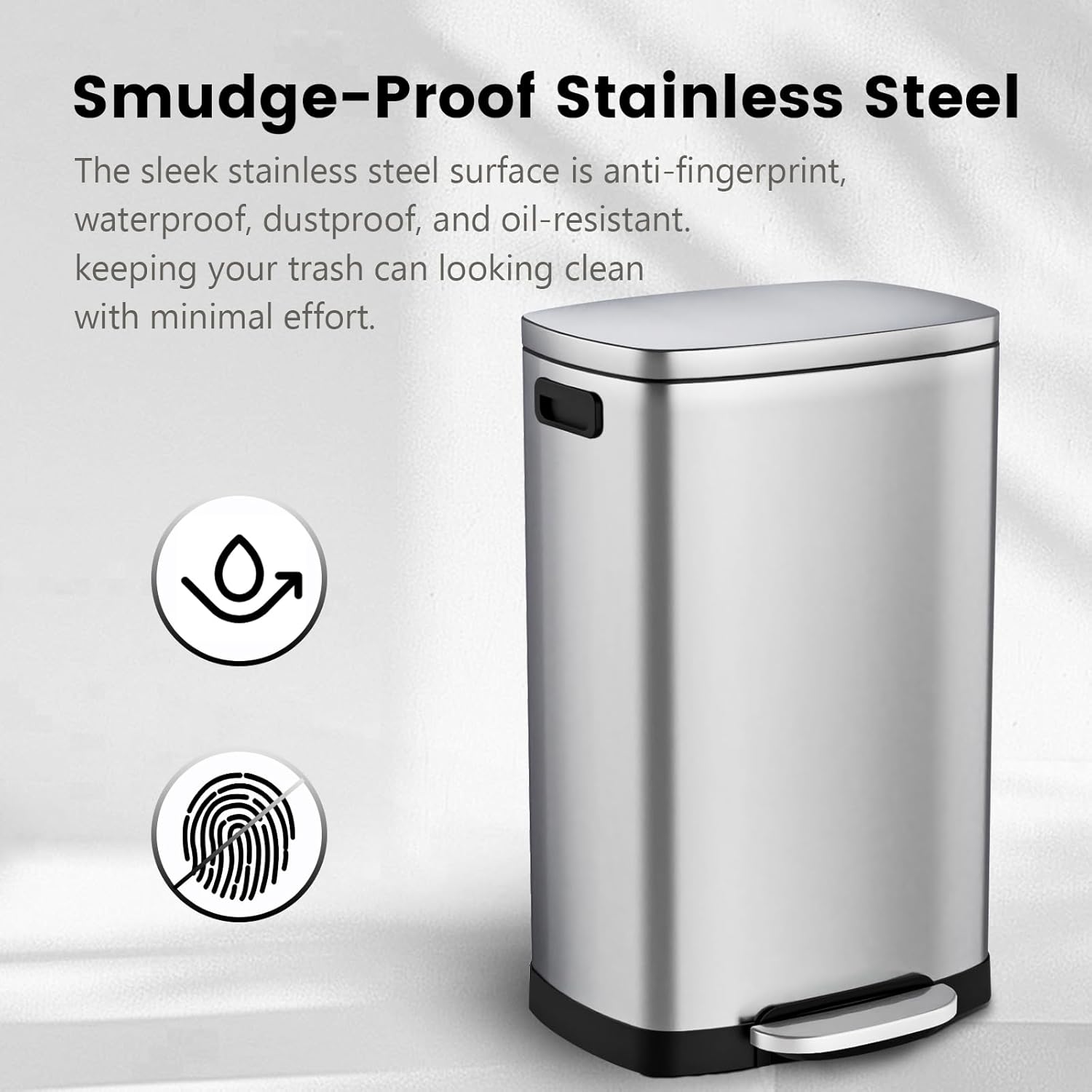 Kitchen Trash Can with Soft-Close Lid — 13-Gallon/50-Liter Stainless Steel Step-On Trash Can.