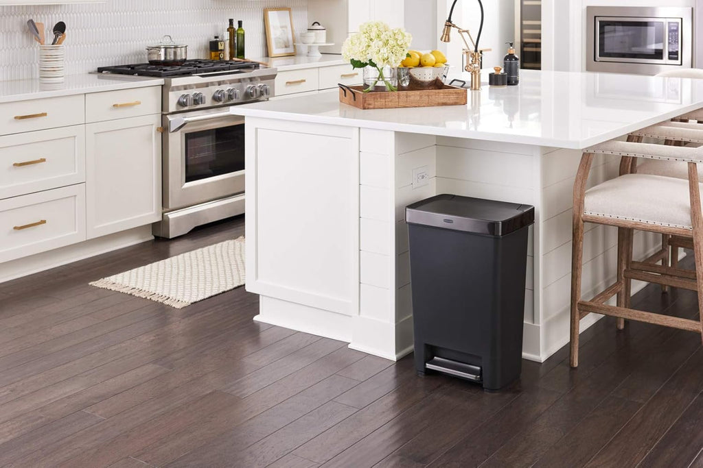 Home/Kitchen Step Trash Can with Stainless Steel Rim, 12.4-Gallon Capacity, Charcoal Gray