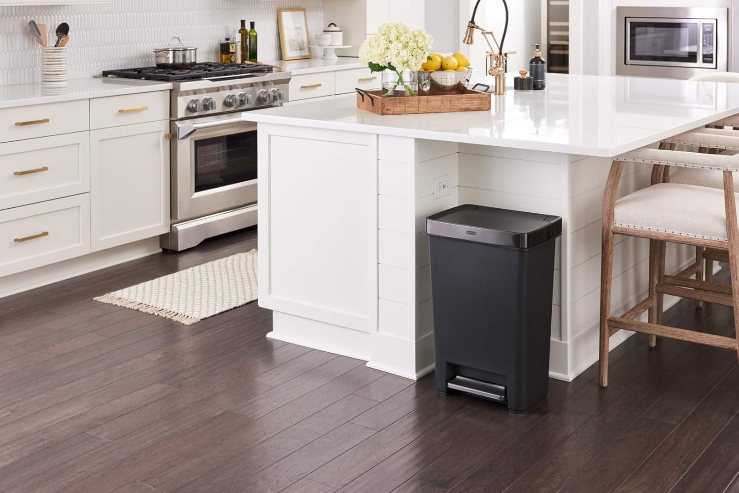 Home/Kitchen Step Trash Can with Stainless Steel Rim, 12.4-Gallon Capacity, Charcoal Gray