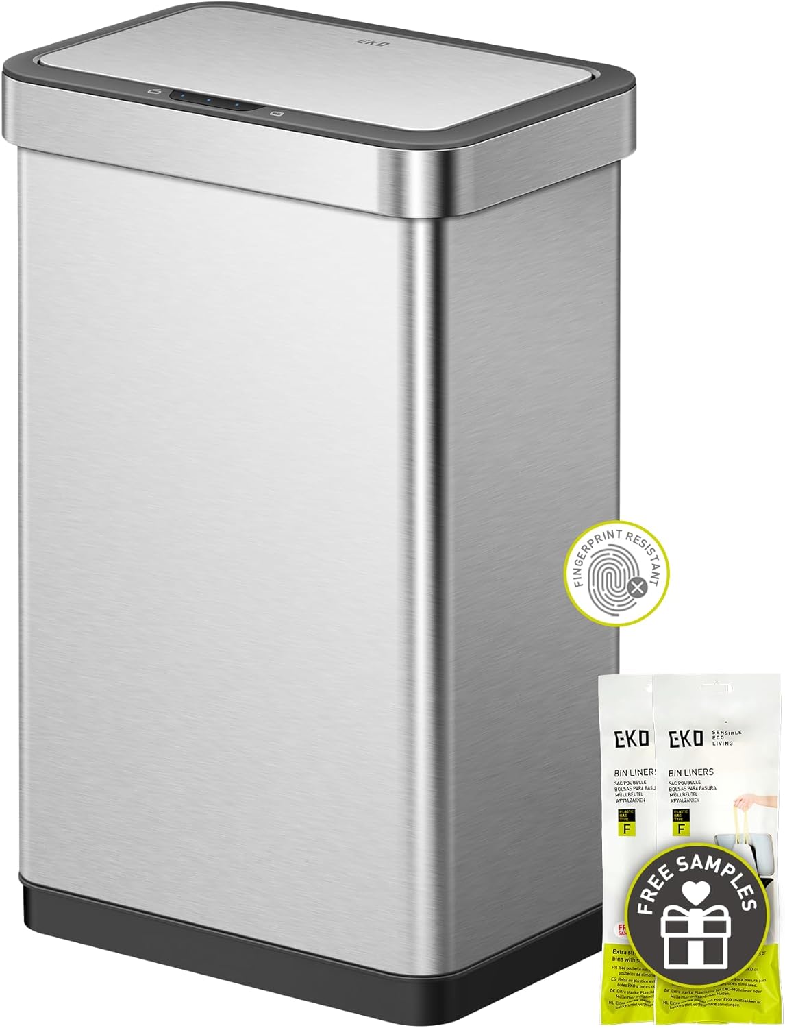 50L/13.2-Gallon Rectangular Touchless Sensor Trash Can (Brushed Stainless Steel Finish)