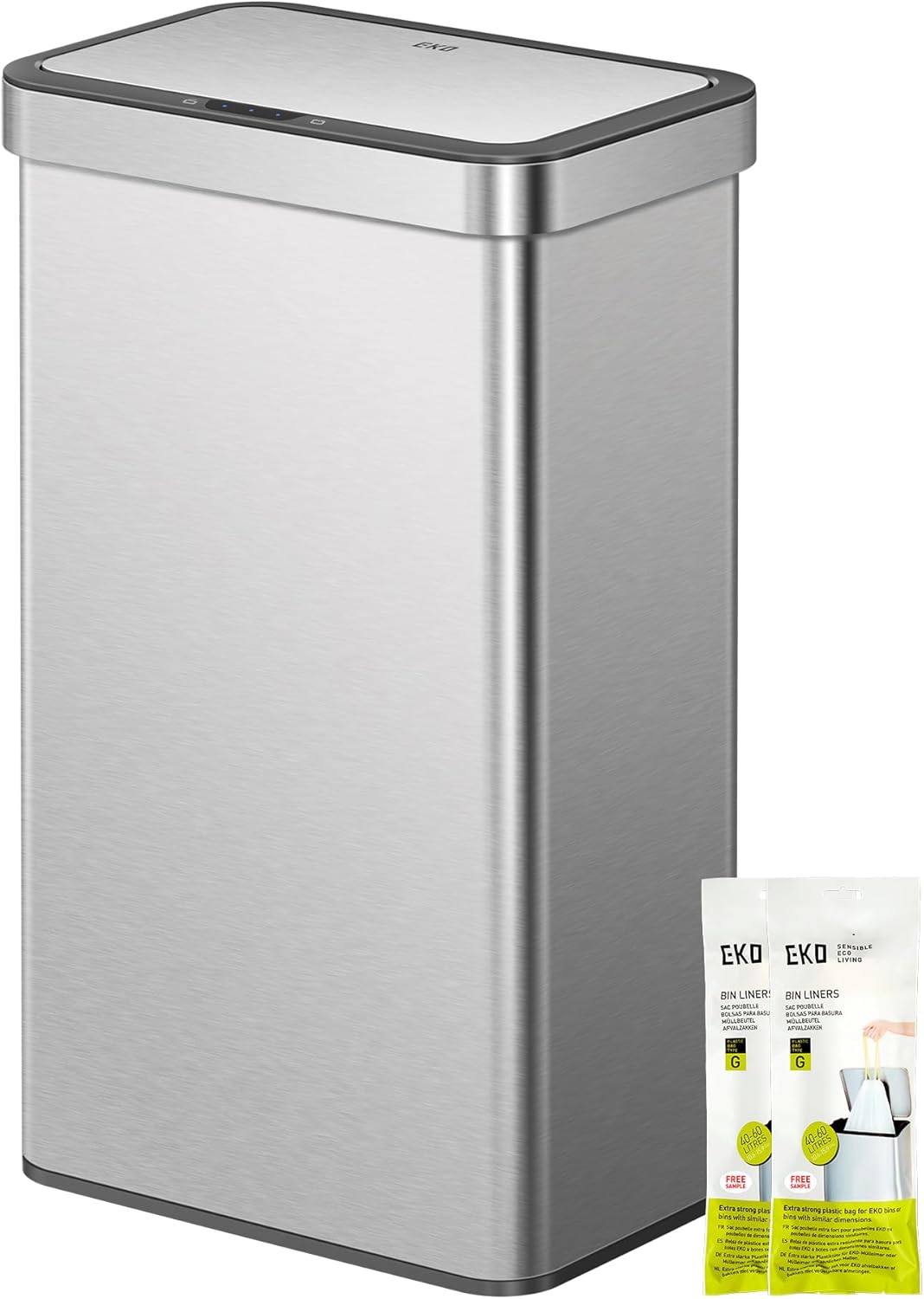 50L/13.2-Gallon Rectangular Touchless Sensor Trash Can (Brushed Stainless Steel Finish)