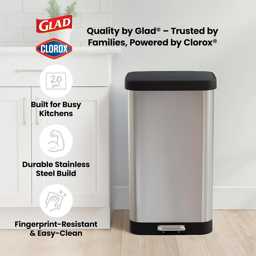 Pedal-operated trash can — features a soft-close lid and odor-blocking design.