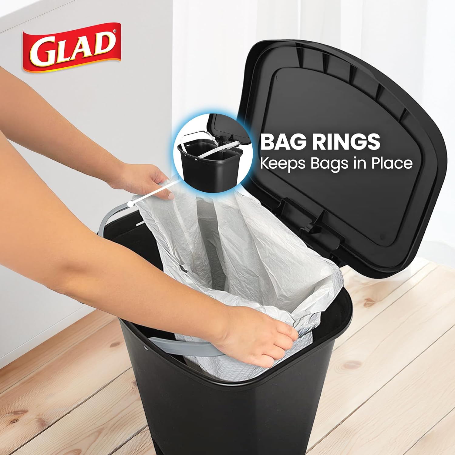 Kitchen Trash Can with Lid (includes foot pedal and trash bag retaining ring, 13-gallon, black)